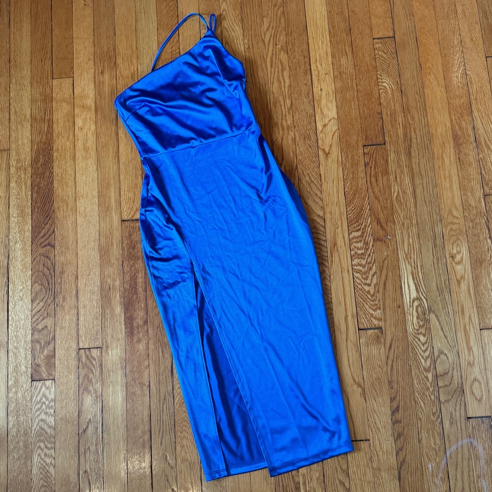 Blue Windsor One Shoulder Midi Dress